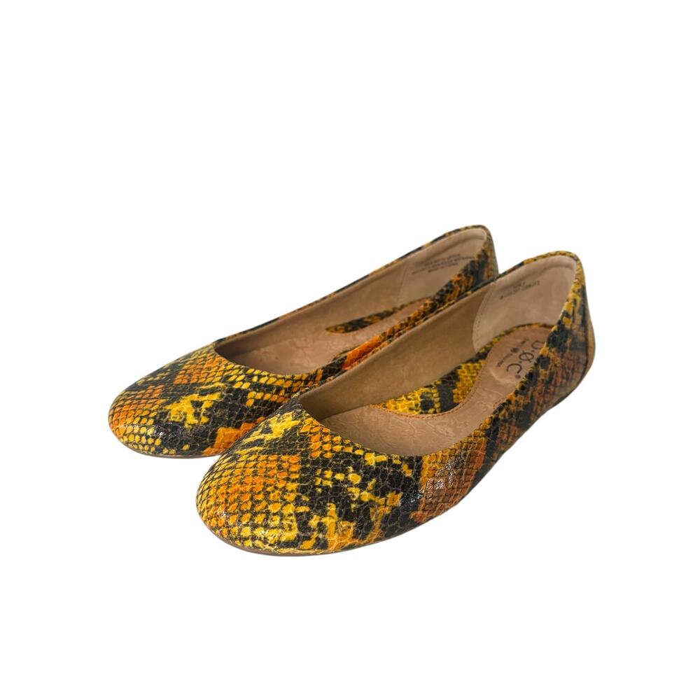 BOC Born Concepts Women’s Ballet Flat Yellow Black Snakeskin Print Shoes Size 6